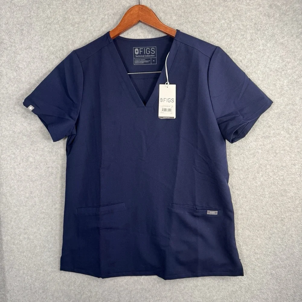 FIGS Casma Three-Pocket Scrub Top Women's M Navy Blue Stretch Medical NWT